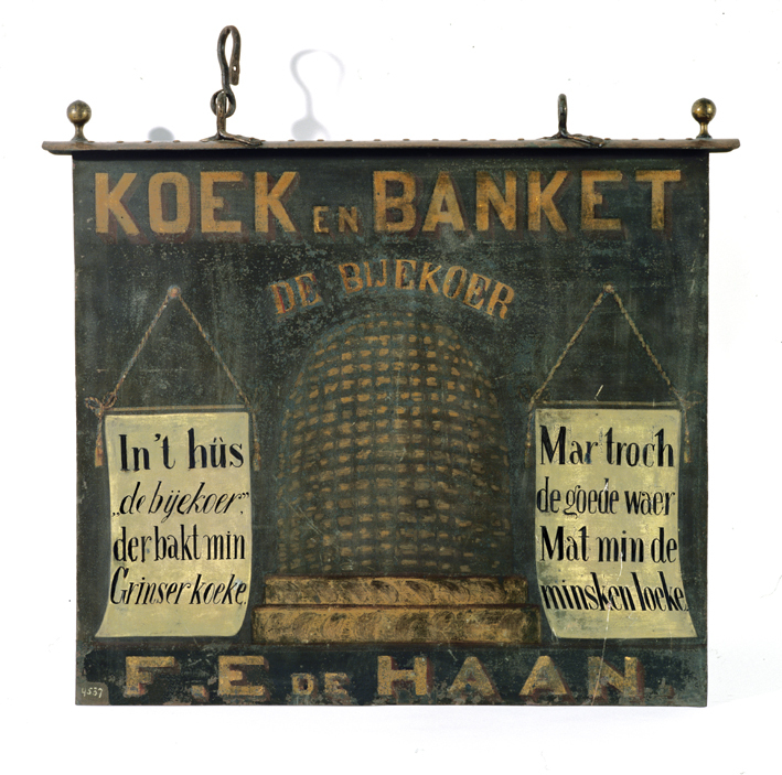 Uithangbord van koek- en banketbakker F.E. de Haan uit Groningen
